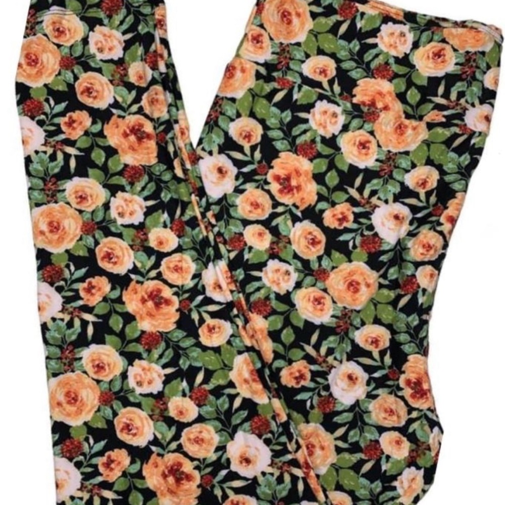 LULAROE Black and Peach Floral Leggings TC